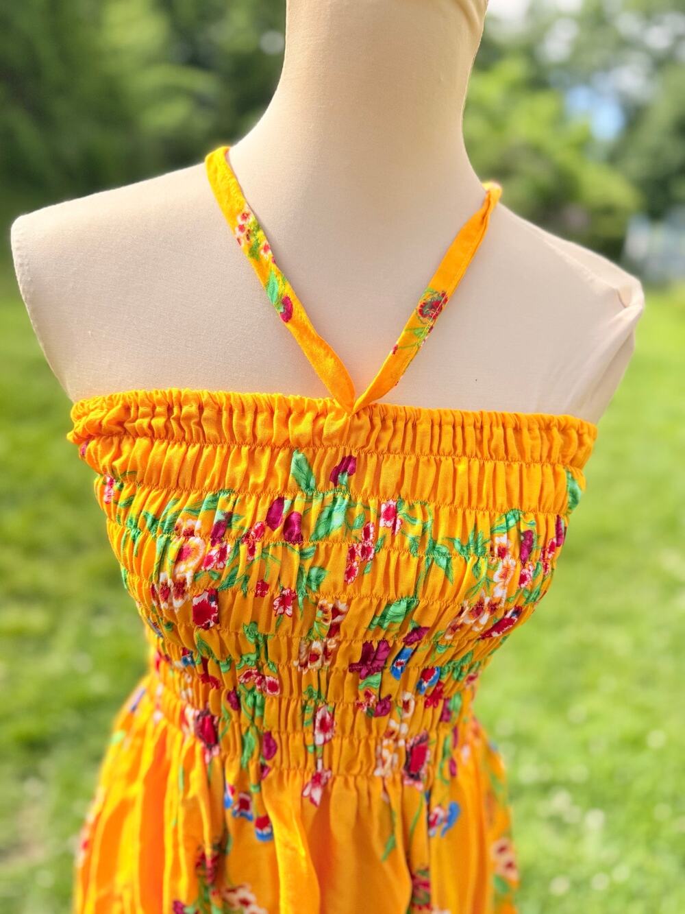Orange Floral Convertible Maxi Dress Strapless Halter Boho Vacation Skirt